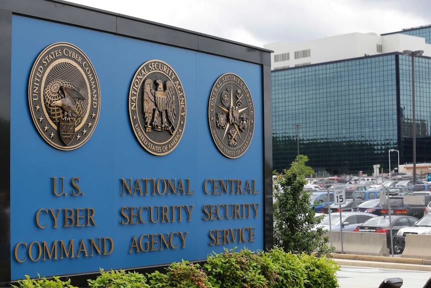 A sign says US Cyber Command National Security Agency.