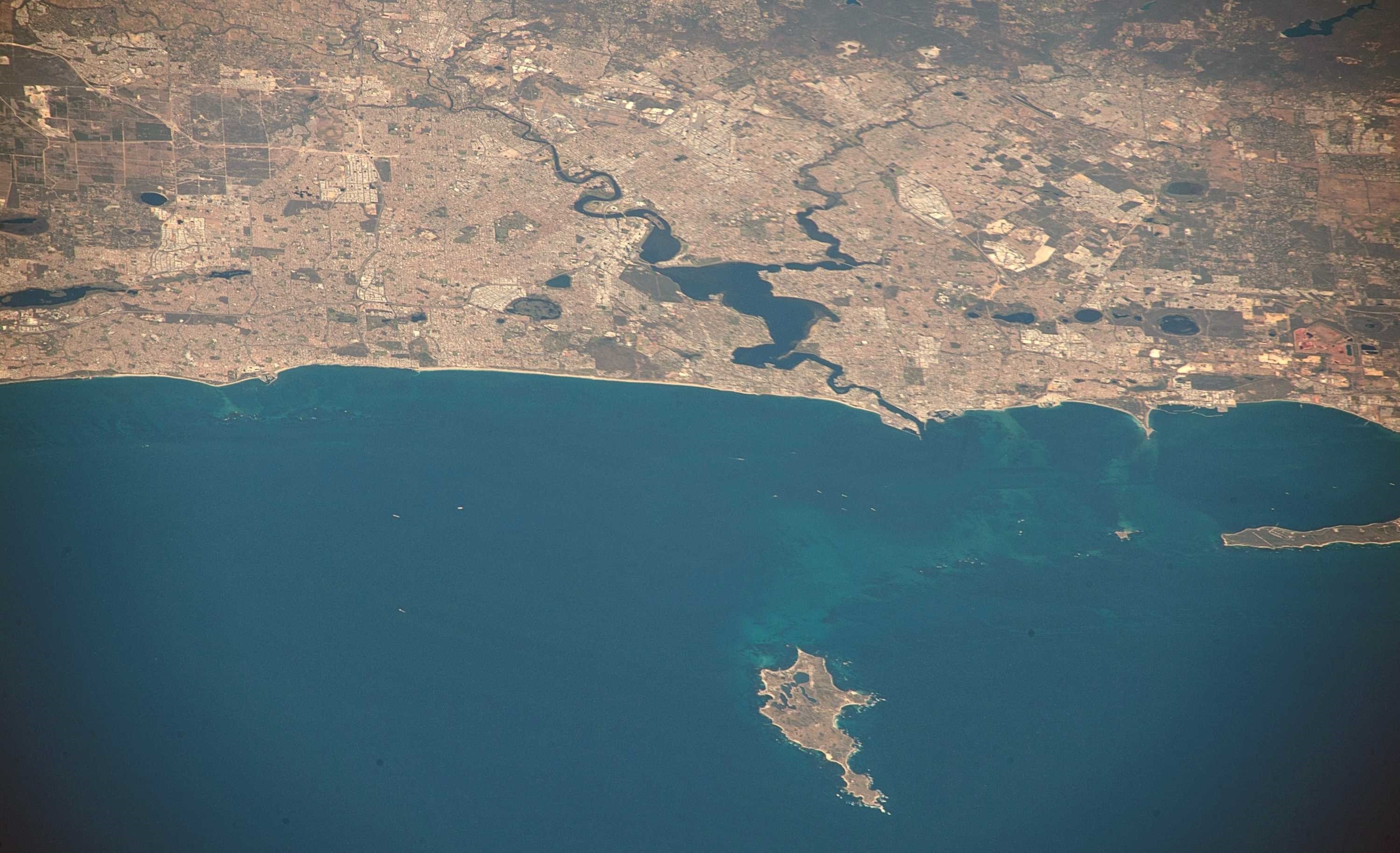 An aerial view of a coastal Australian city