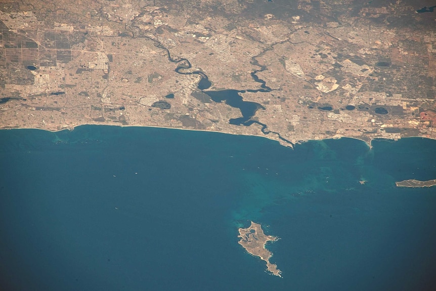 An aerial view of a coastal Australian city