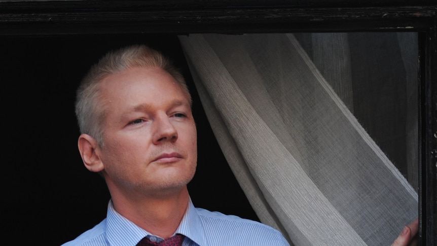 Julian Assange before giving a speech on the embassy balcony.