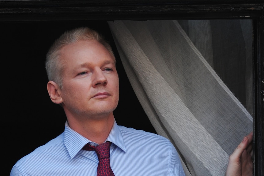 Julian Assange before giving a speech on the embassy balcony.