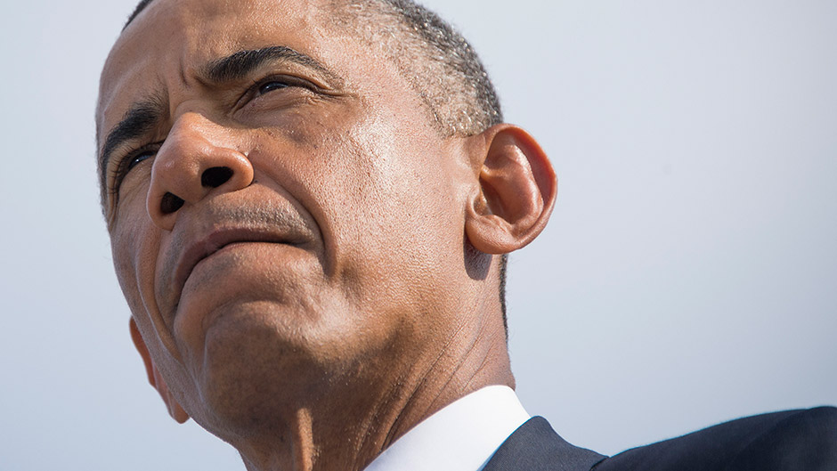 A close shot of US president Barack Obama speaking at the Pentagon