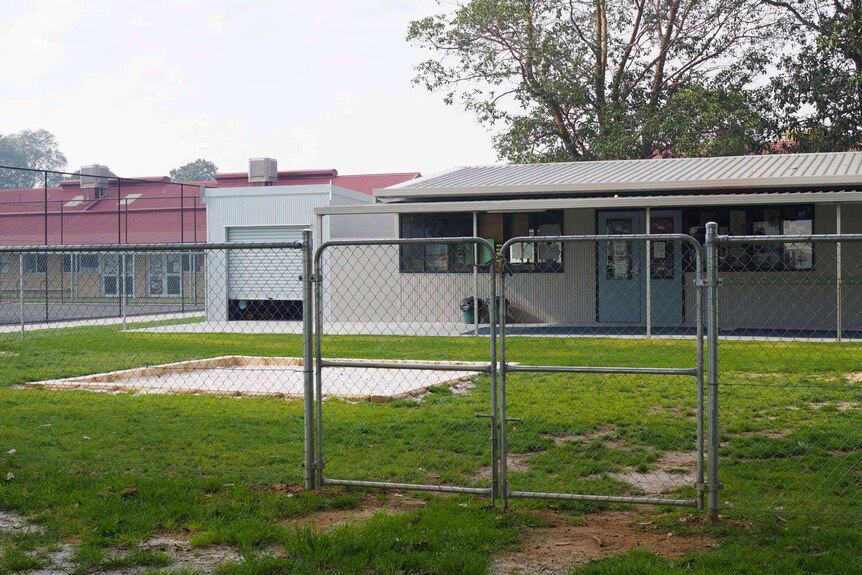 A fenced off classroom and area at Harvey Primary School.