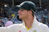 Steve Smith waves to the crowd after clinchin the Ashes