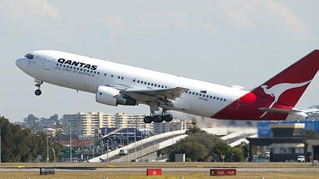 Qantas plane taking off from airport