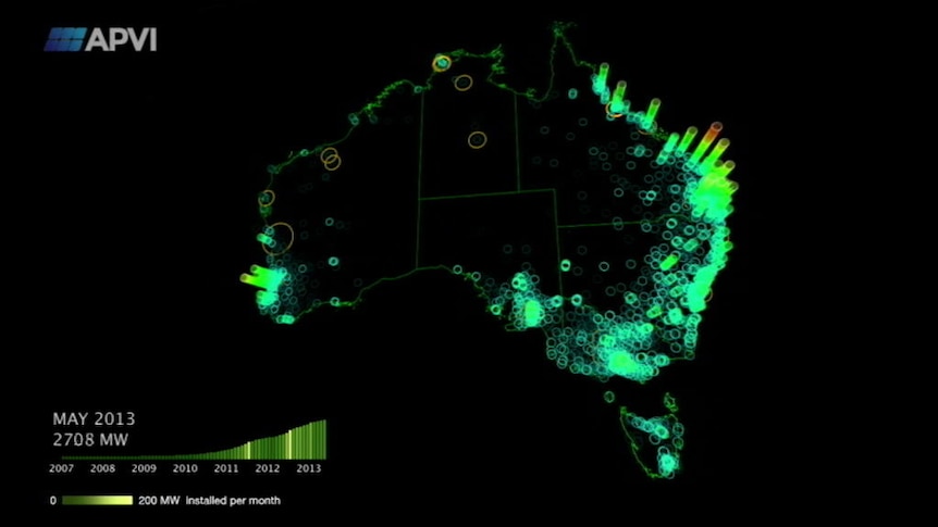 Watch how Australian installation of PVs has taken off in recent years (Credit: APVI and UNSW)