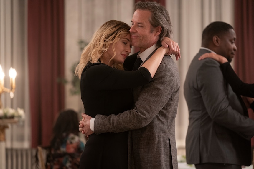 Kate Winslet and Guy pearce dance together in tv series Mare of Easttown