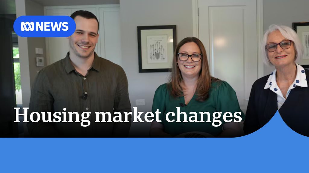 Housing market changes: A young man, middle aged woman and older woman stand smiling together.