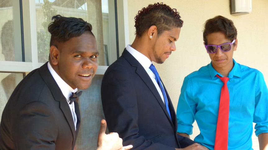 Adrian Peel and his Wiltja School class mates get ready for the formal