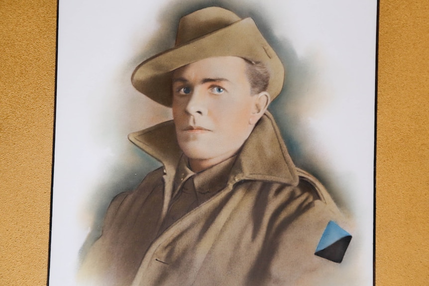 A retouched photo of Australian soldier Henry Peard posing in uniform.