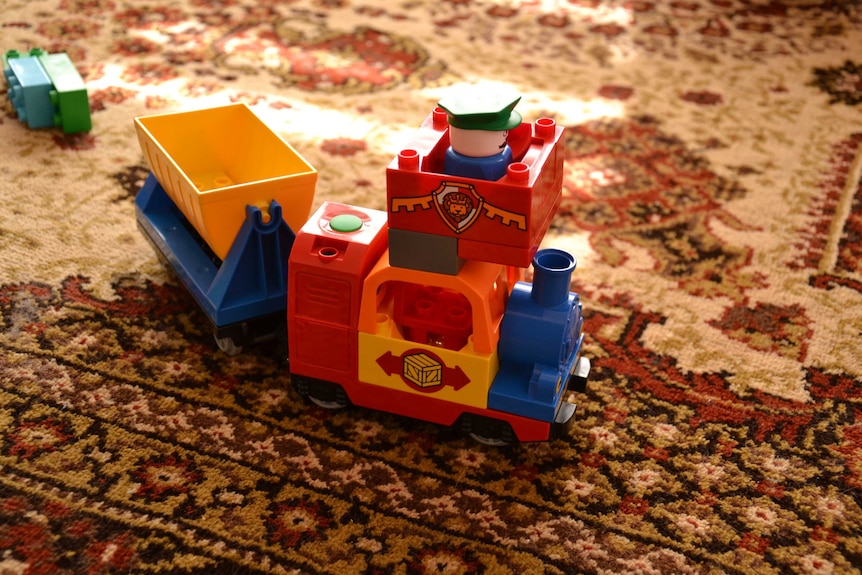 A toy train in the Swift family's home