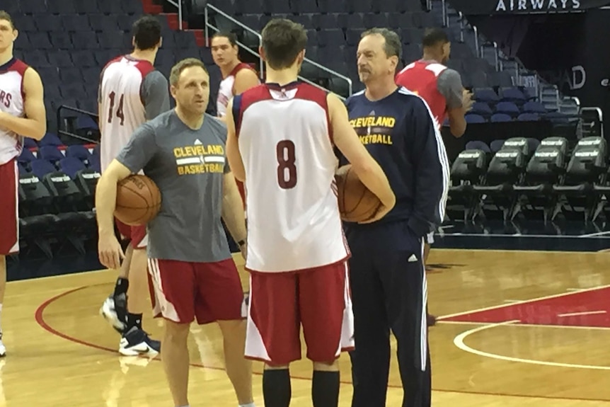 Cleveland Cavaliers trainer Alex Moore and Matthew Dellavedova