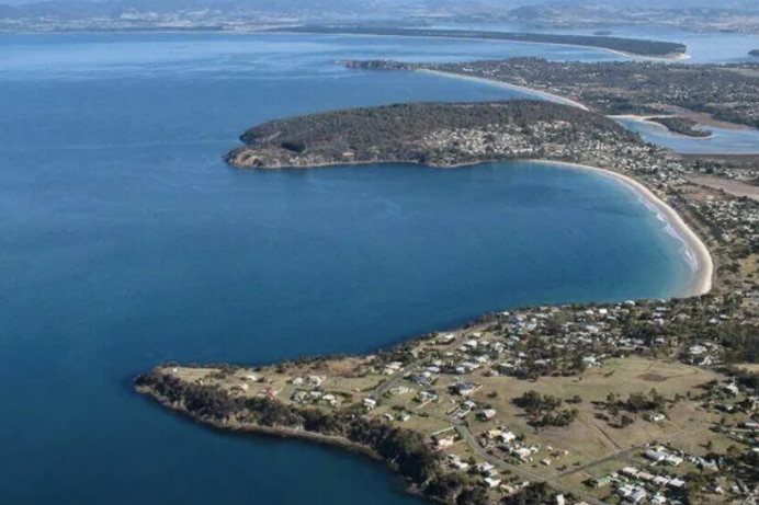 An aerial view of beachside communities.