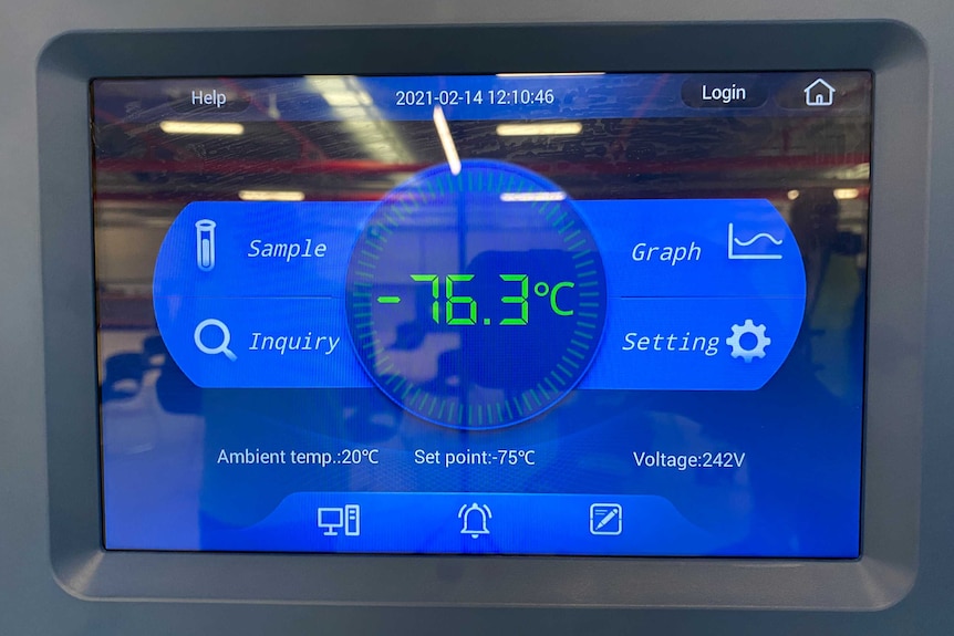 Temperature gauge showing minus 76.3 degrees Celcius.