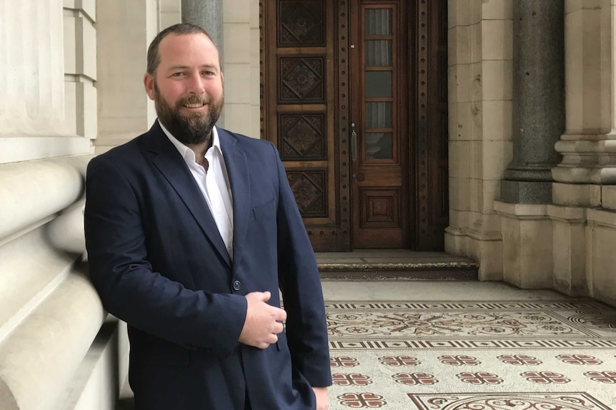 Ricky Muir at Victoria's Parliament in Melbourne after joining the Shooters, Fishers and Farmers Party.