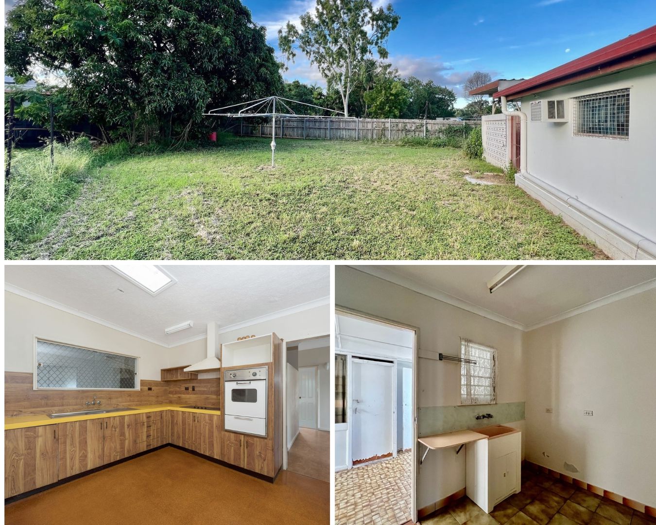 collage showing a home and garden in poor condition