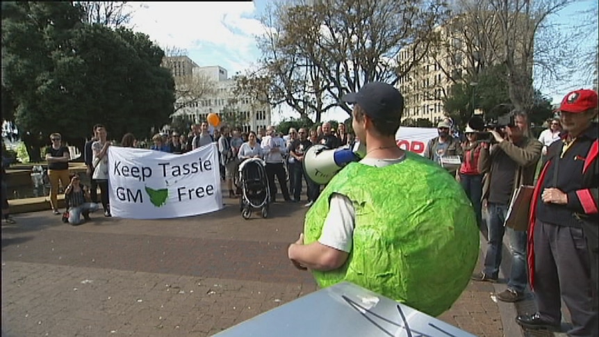 The protest is part of international rallies against US farming giant Monsanto.