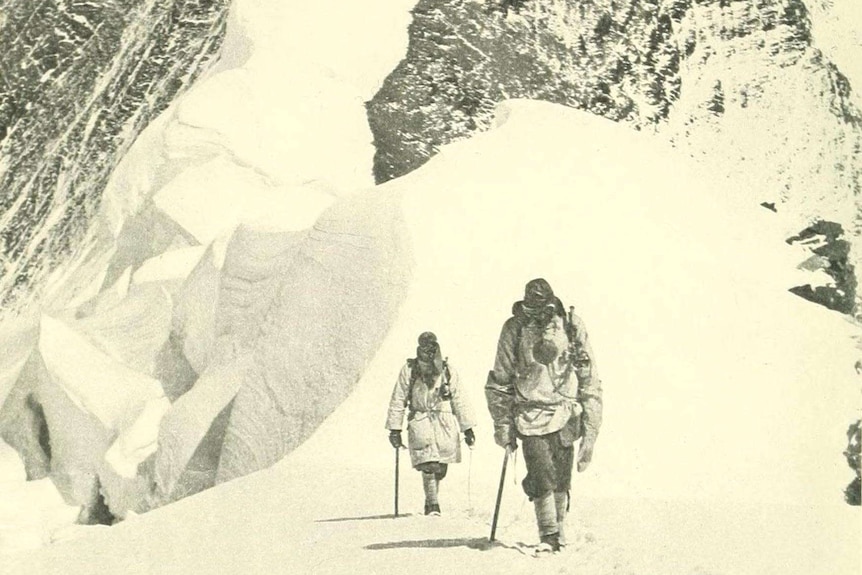 Two mountaineers, including George Finch, descending from Everest