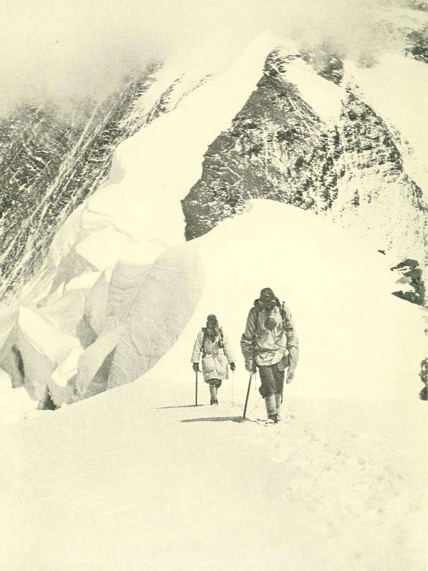 Two mountaineers, including George Finch, descending from Everest