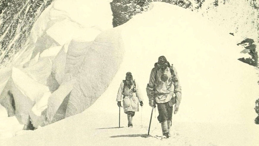 Two mountaineers, including George Finch, descending from Everest