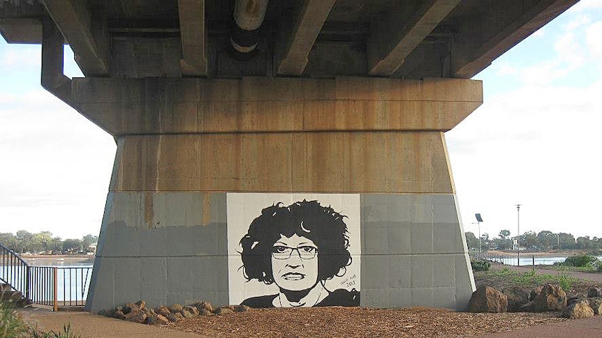 A portrait of the late mayor Joy Baluch suddenly appeared on a bridge at Port Augusta, days after her death.