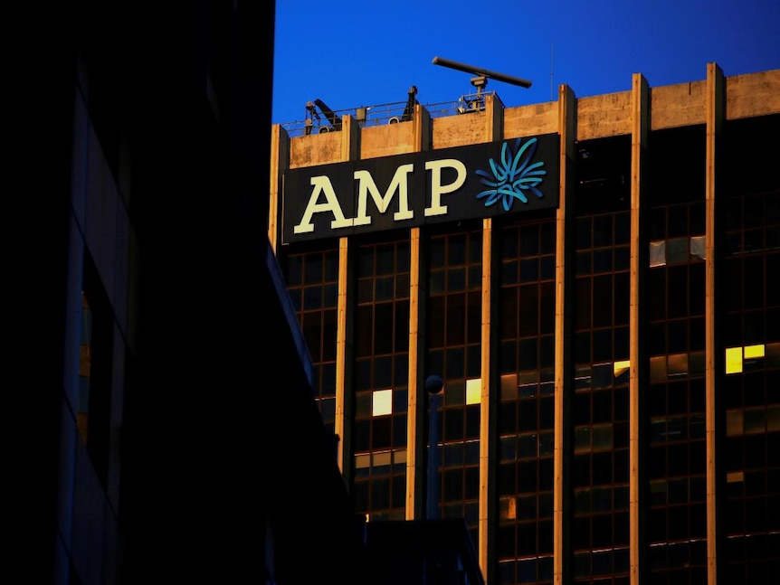 The logo of AMP, Australia's biggest retail wealth manager, adorns their head office located in central Sydney.