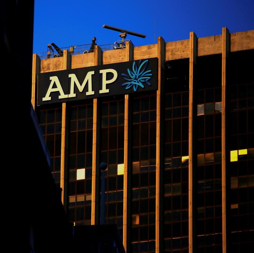 The logo of AMP Ltd, Australia's biggest retail wealth manager, adorns their head office located in central Sydney, Australia, May 5, 2017. REUTERS/David Gray/File Photo