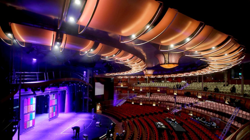 The 1,400 seat auditorium inside the Harmony of the Seas cruise ship during the delivery ceremony of the boat.