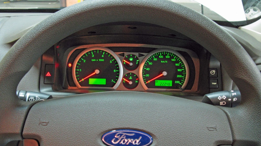 Steering wheel of a Ford car. (ABC TV)