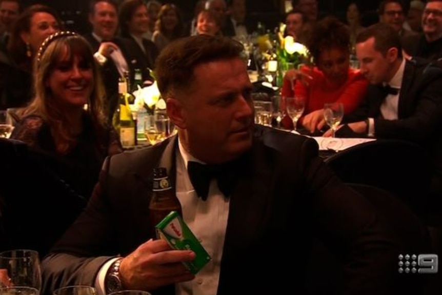 Karl Stefanovic sitting at a table at the 2022 Logie Awards