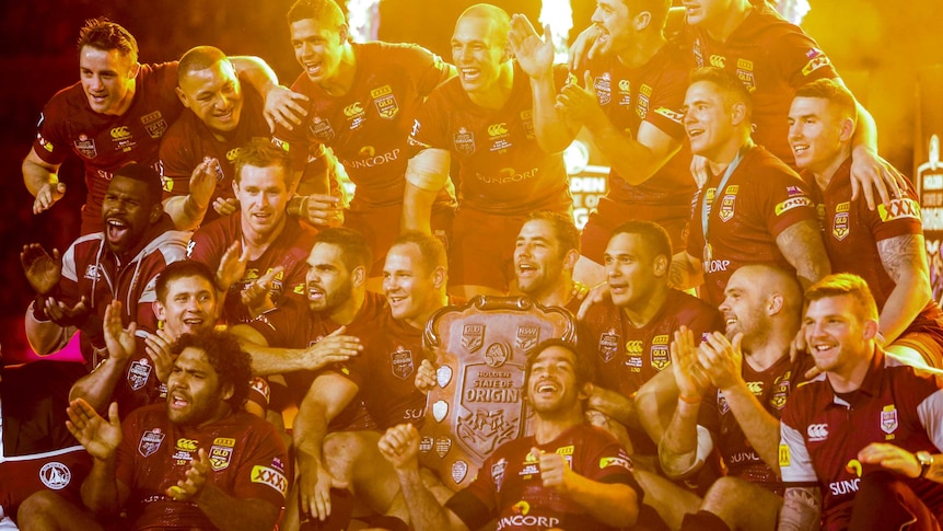 Queensland Maroons celebrate their 2015 State of Origin series win