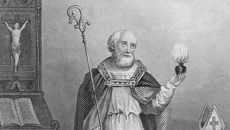 Engraving depicting  Augustine served as Bishop of Hippo Regius, now known as Annaba, in Algeria.