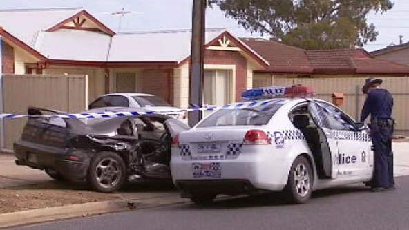 The stolen car crashed into a police car before it was forced to stop.