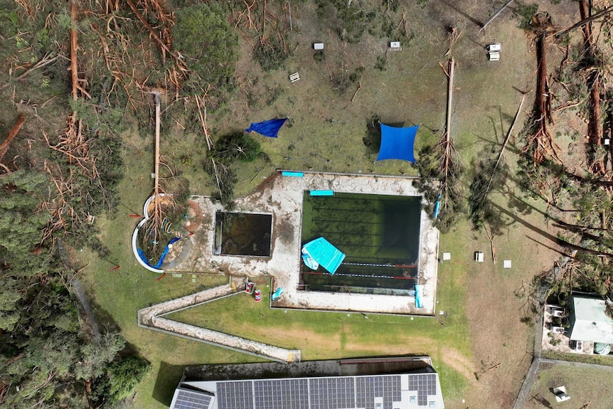 aerial image of damaged local pool