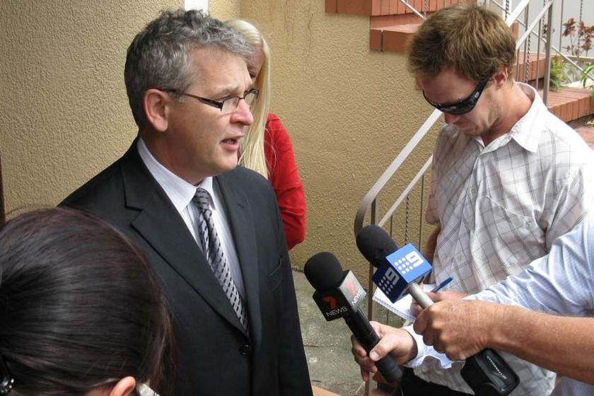 Mr Potts speaks to the media outside court.