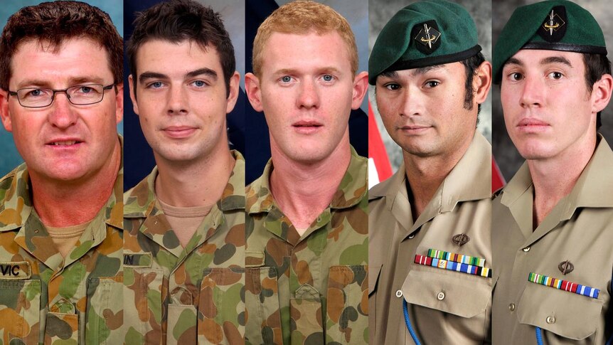 Lance Corporal Stjepan Milosevic, Sapper James Martin, Private Robert Poate, Lance Corporal Mervyn McDonald and Private Nathanael Galagher.