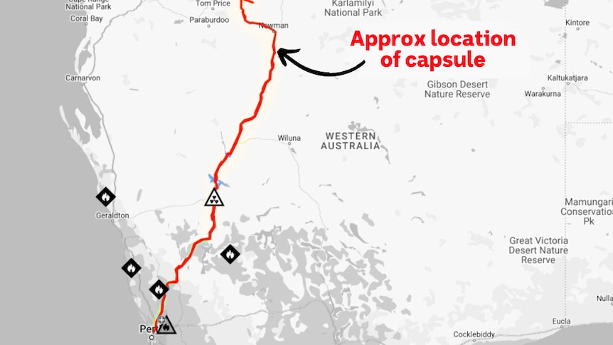 A map showing the approximate location of the capsule, using arrows 