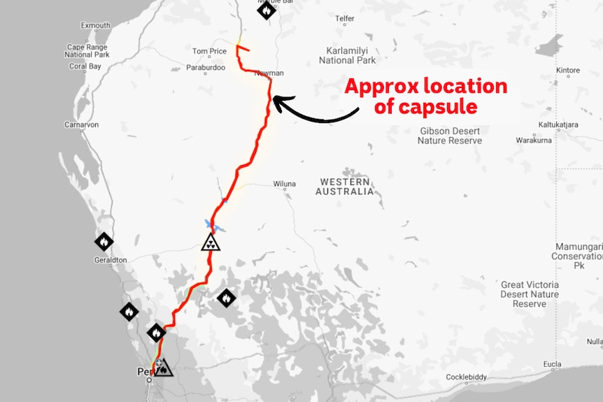 A map showing the approximate location of the capsule, using arrows 