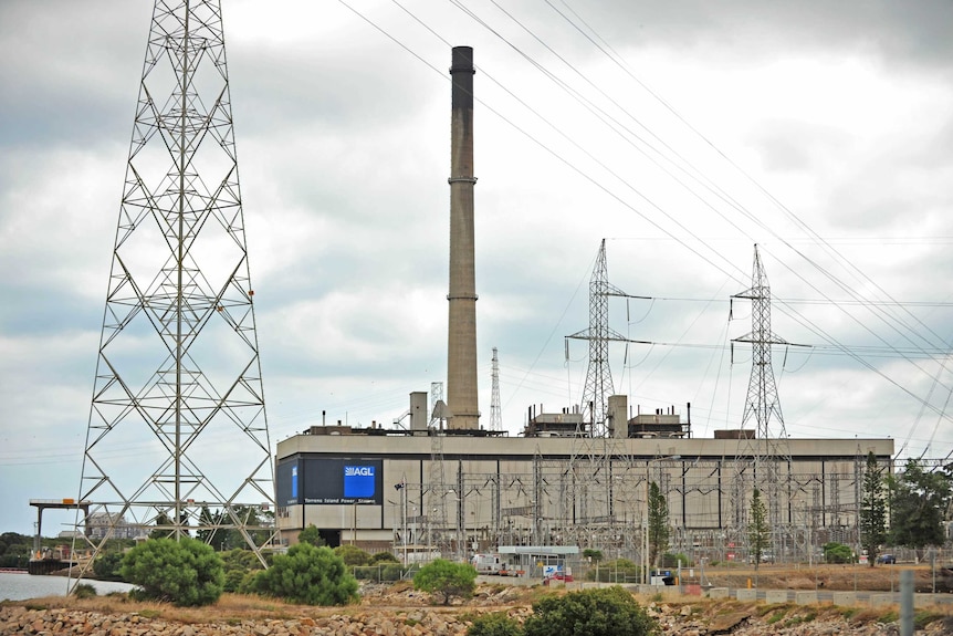 Smoke stack and wires at Torrens Island power station.