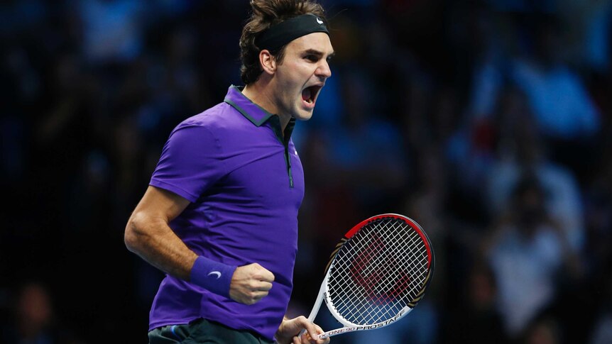 Through to the showpiece ... Roger Federer celebrates his win over Andy Murray.