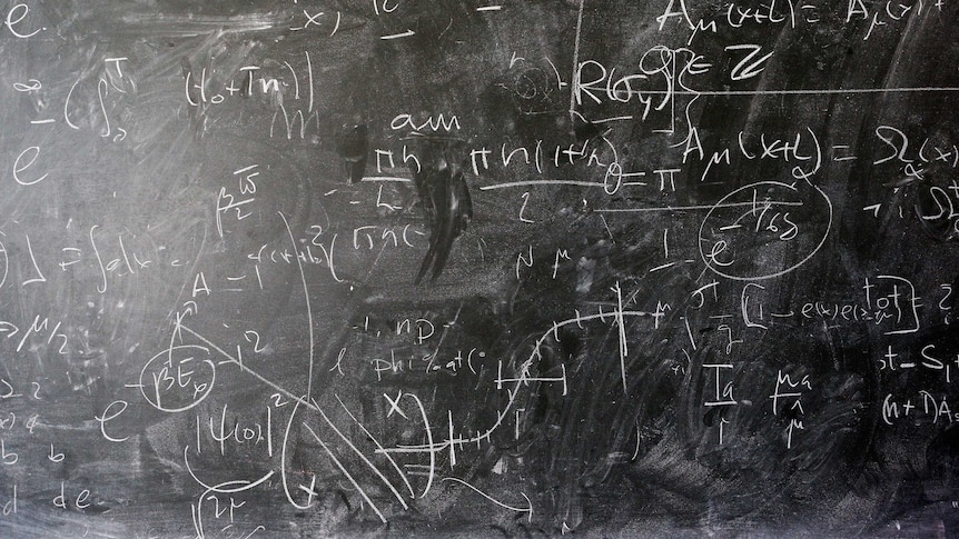 Blackboard with theoretical physics equations, The European Organization for Nuclear Research (CERN), Geneva