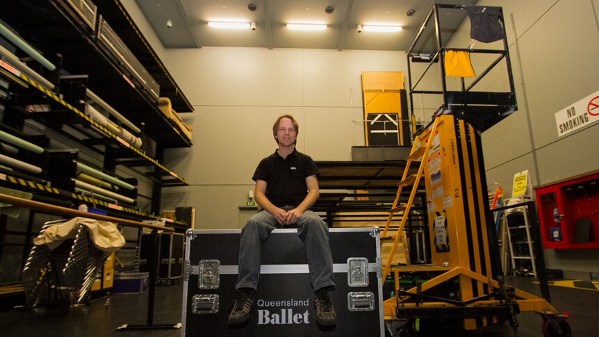 Cameron Goerg back stage of the QLD Ballet