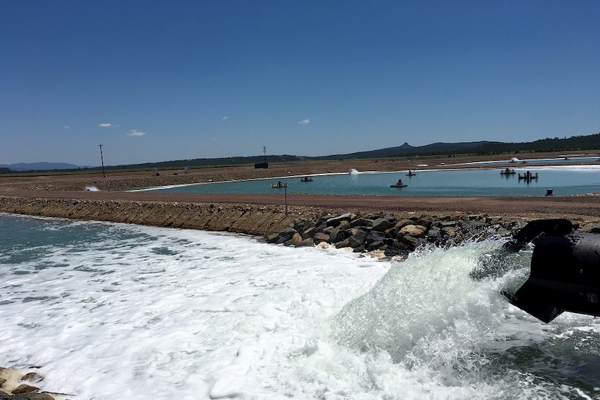 Water filling ponds at a prawn farm.