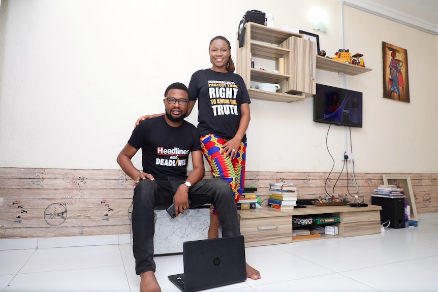 Kolapo Olapoju and wife, Seyi Olapoju pose in the house together 