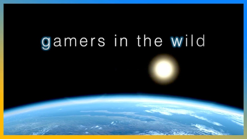 A shot of the globe and the sun glowing in the dark space. The title of "gamers in the wild" appear above it.