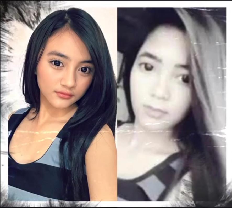 A composite of two photos of girls with long black hair looking at the camera.