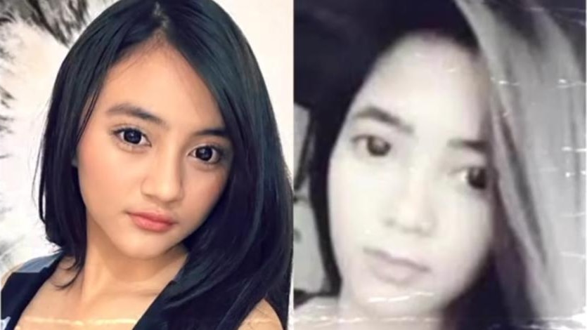 A composite of two photos of girls with long black hair looking at the camera.