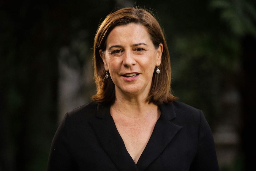 Headshot of Queensland Opposition Leader Deb Frecklington at a media conference.