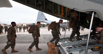 US Marines board plane headed to Philippines