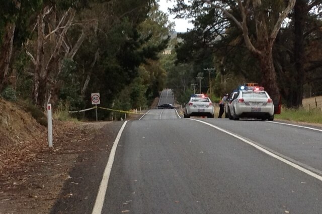 Police block road at Kersbrook in Adelaide Hills after body found, January 11 2012